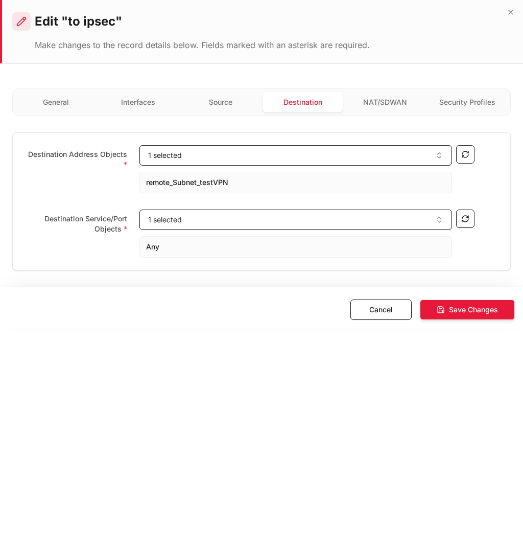 Destination = remote subnet (same CIDR)