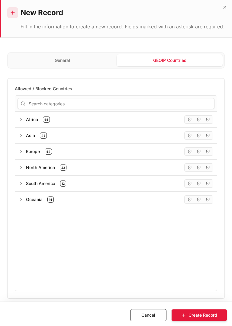 GeoIP profile — country selection