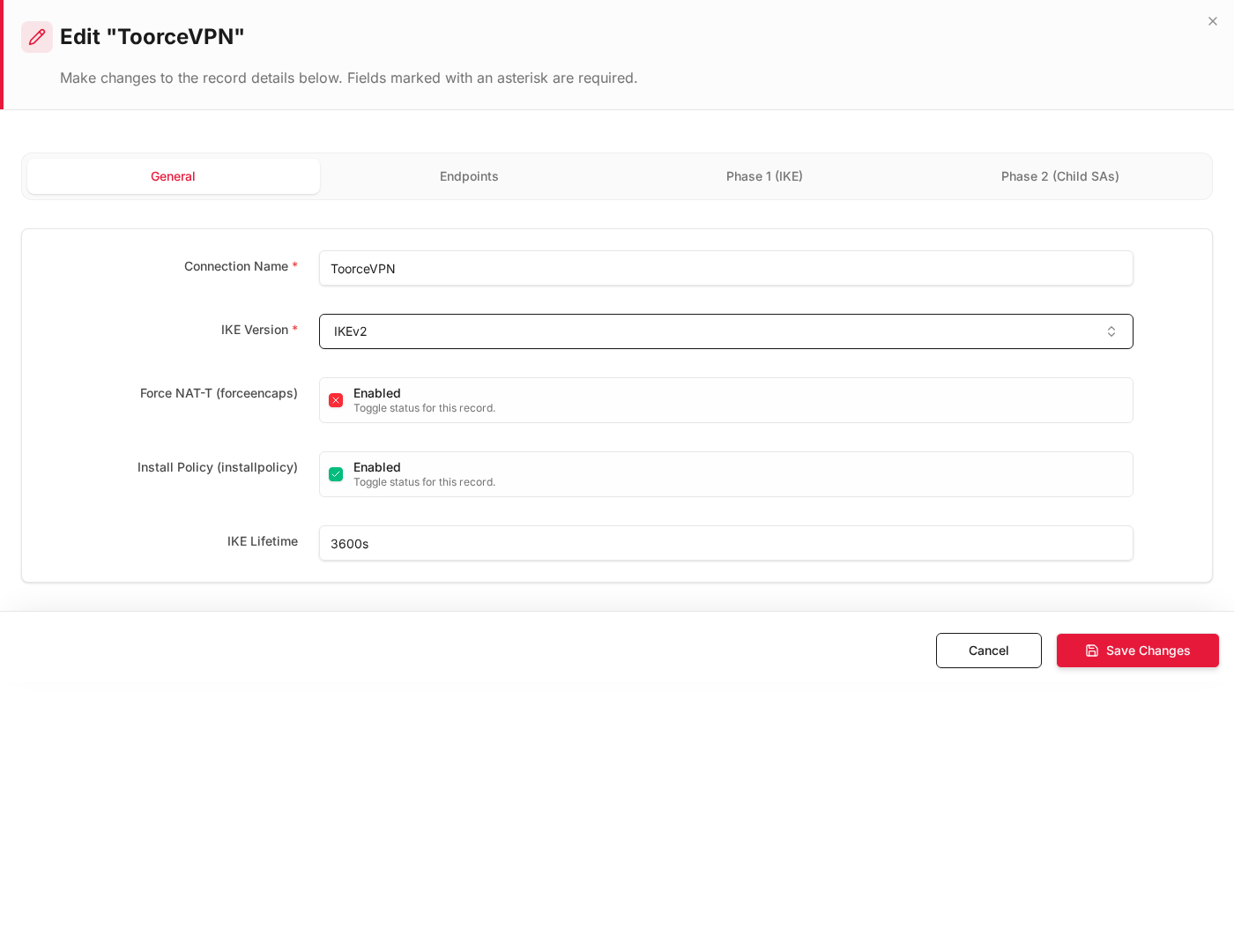 IPSec General — Install Policy enabled