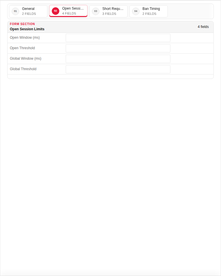 Add — Open Session Limits (empty)
