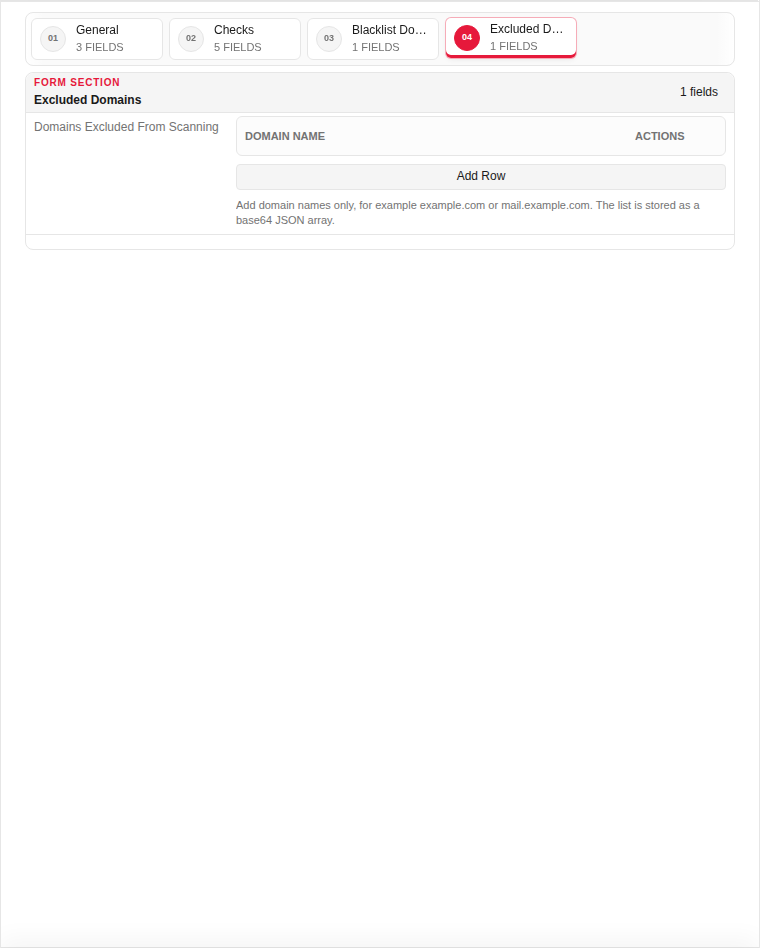 Add — Excluded Domains (empty)